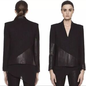 Helmut Lang Lamb Leather Jacquard Asymmetrical Combo Blazer Black Womens Size 4